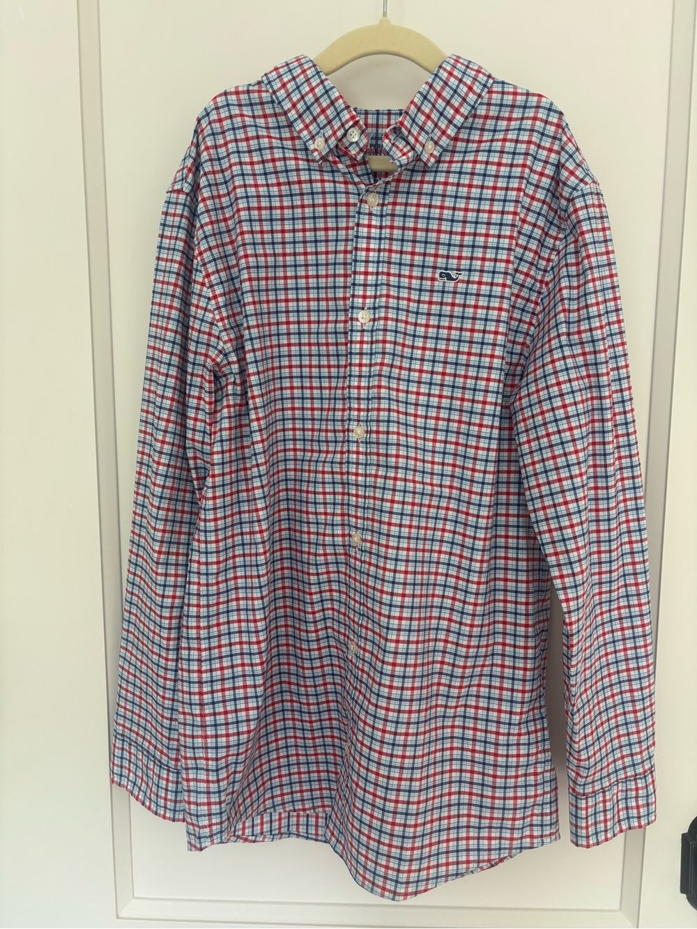 Vineyard Vines Boy’s Red & Blue Plaid Button-Down Shirt - Size M (12/14)